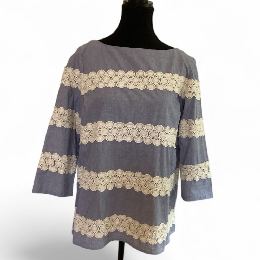Banana Republic Blue and White Lace Striped Blouse